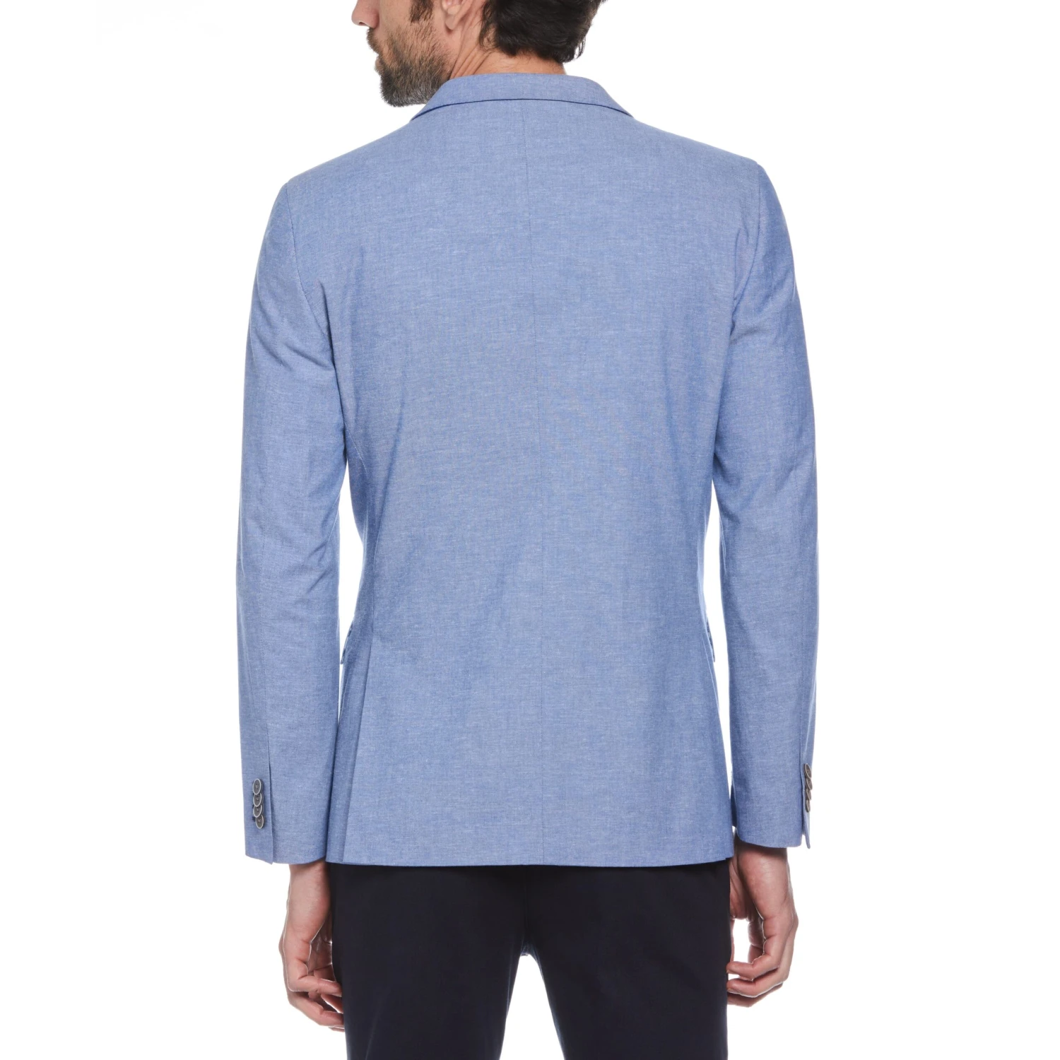 Original Penguin Blue Plaid Linen Blend Chambray Blazer - Image 2