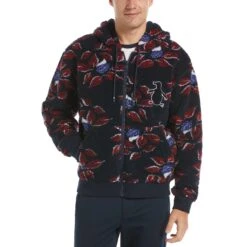 Original Penguin Leaf Print Sherpa Hoodie